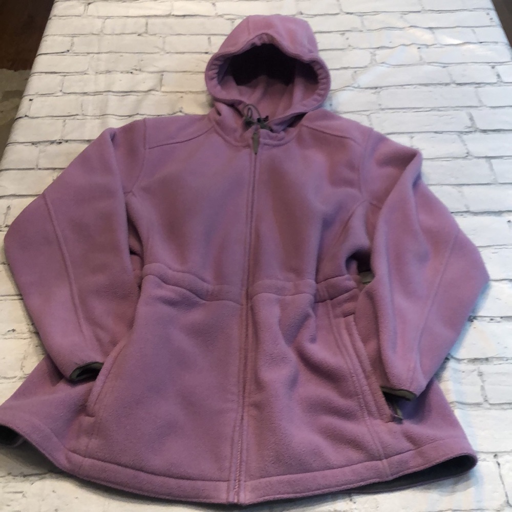 Landsend adjustable waist Fleece Jacket, lavender w/grey accent  Size XL/P 18/20